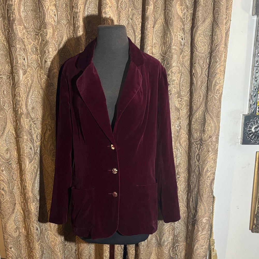 Vintage Elegant Burgundy Velvet Women's Blazer